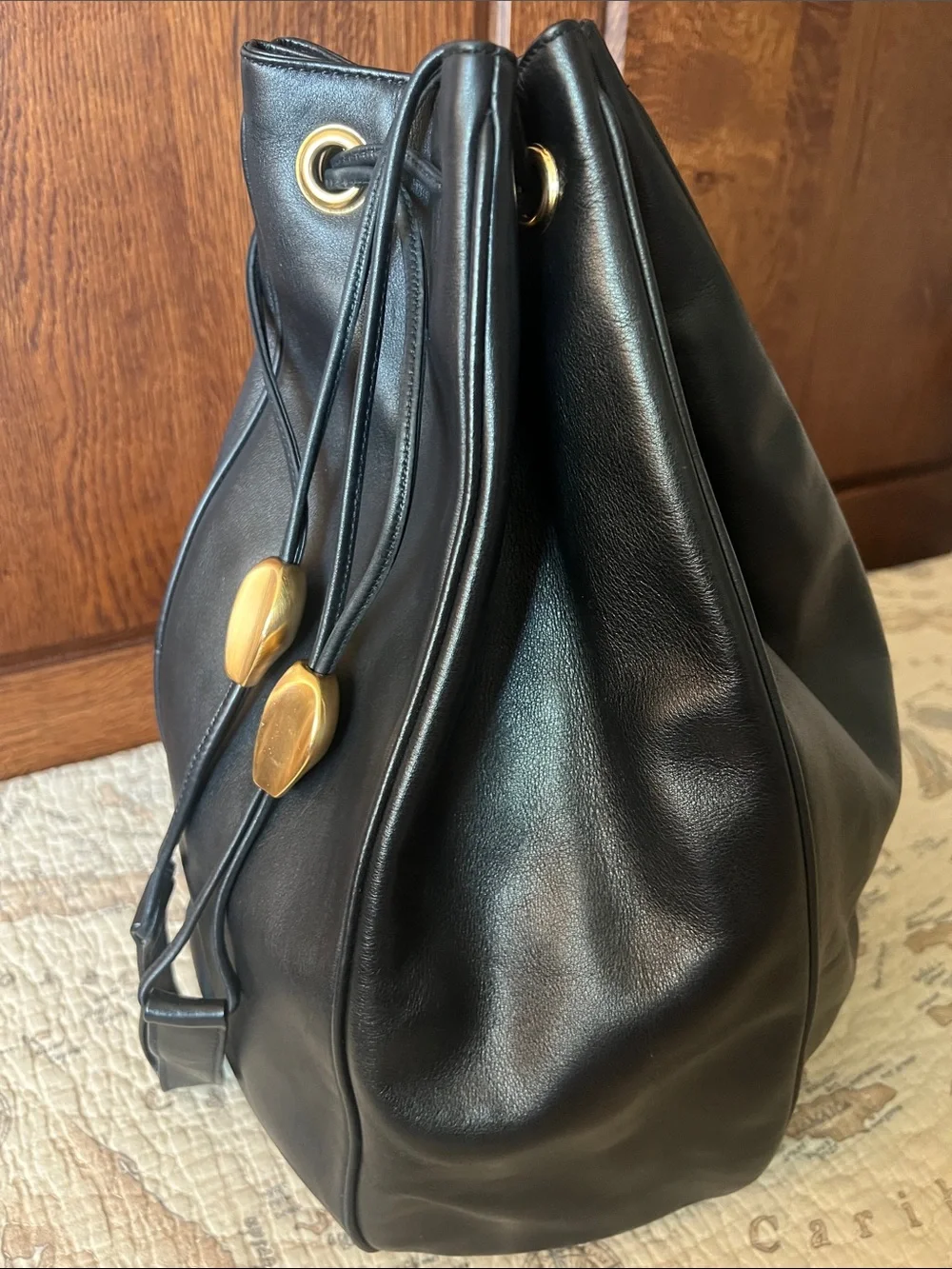 Vintage PIBRA Black Soft Leather Drawstring Bag